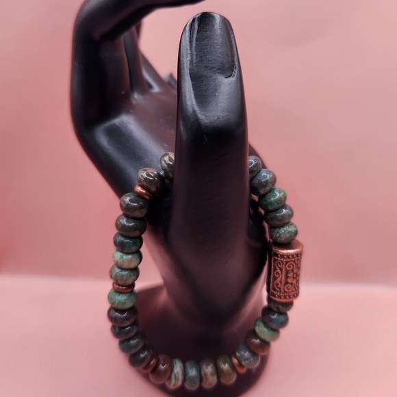 Chrysocolla and Copper Beaded Bracelet - Picture 2 of 6